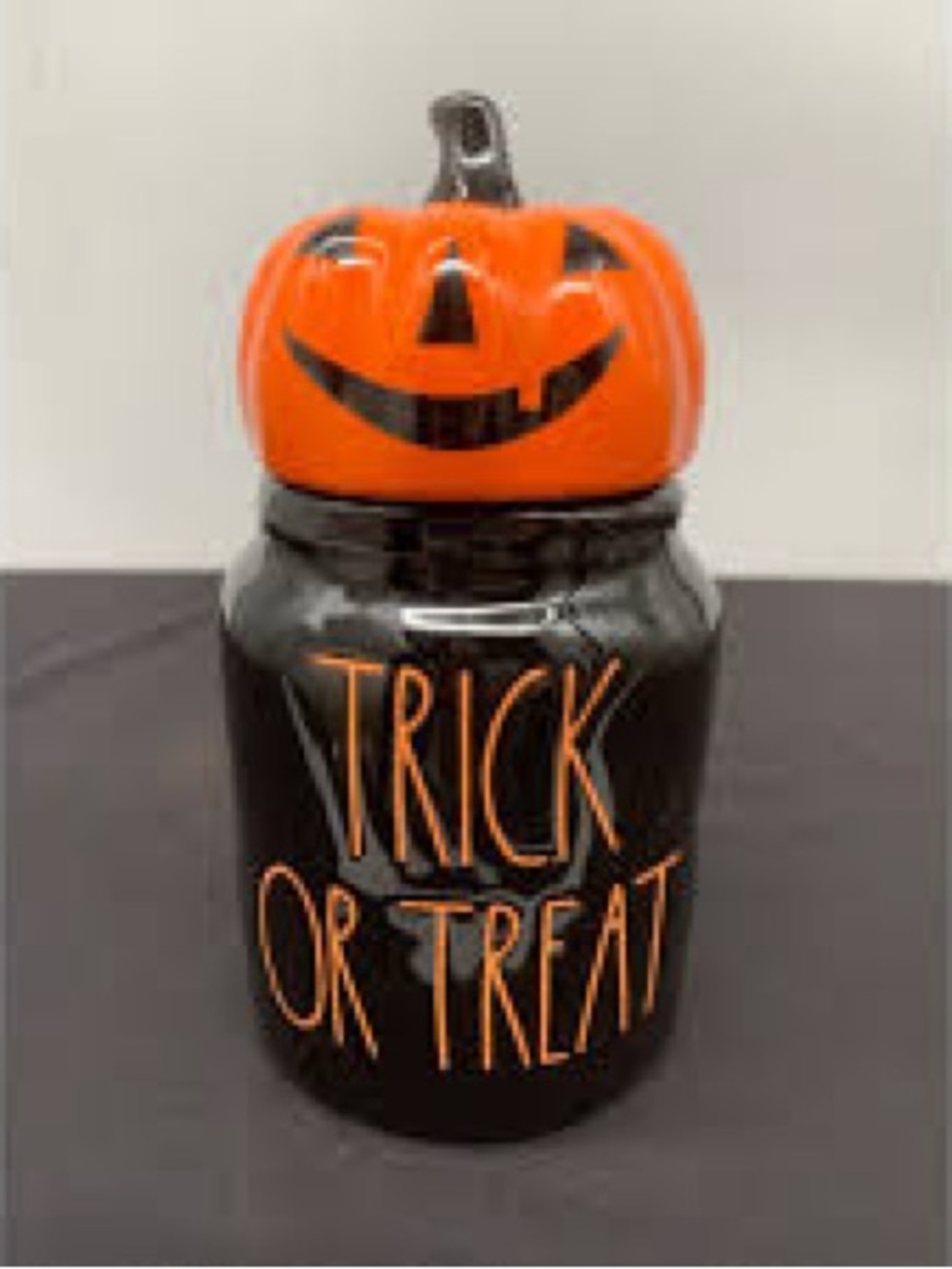 Rae Dunn Halloween "Trick or Treat" Black and Orange Pumpkin Jar